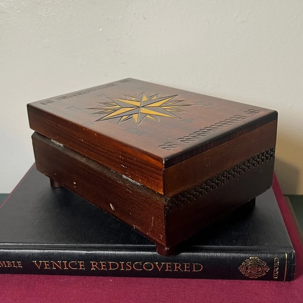 Enchanted World of Boxes Compass Design Wooden Keepsake Box‎